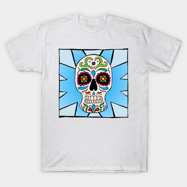 Sugar Skull - Blue T-Shirt by FlyingDodo